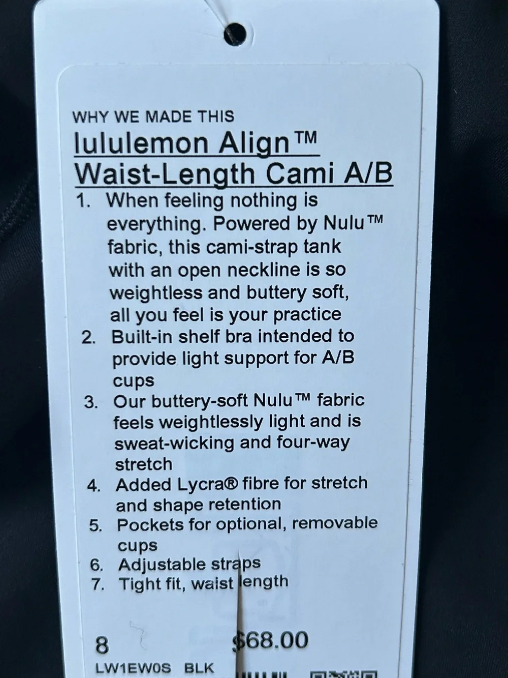 Lululemon Align Waist Length Cami A/B Top